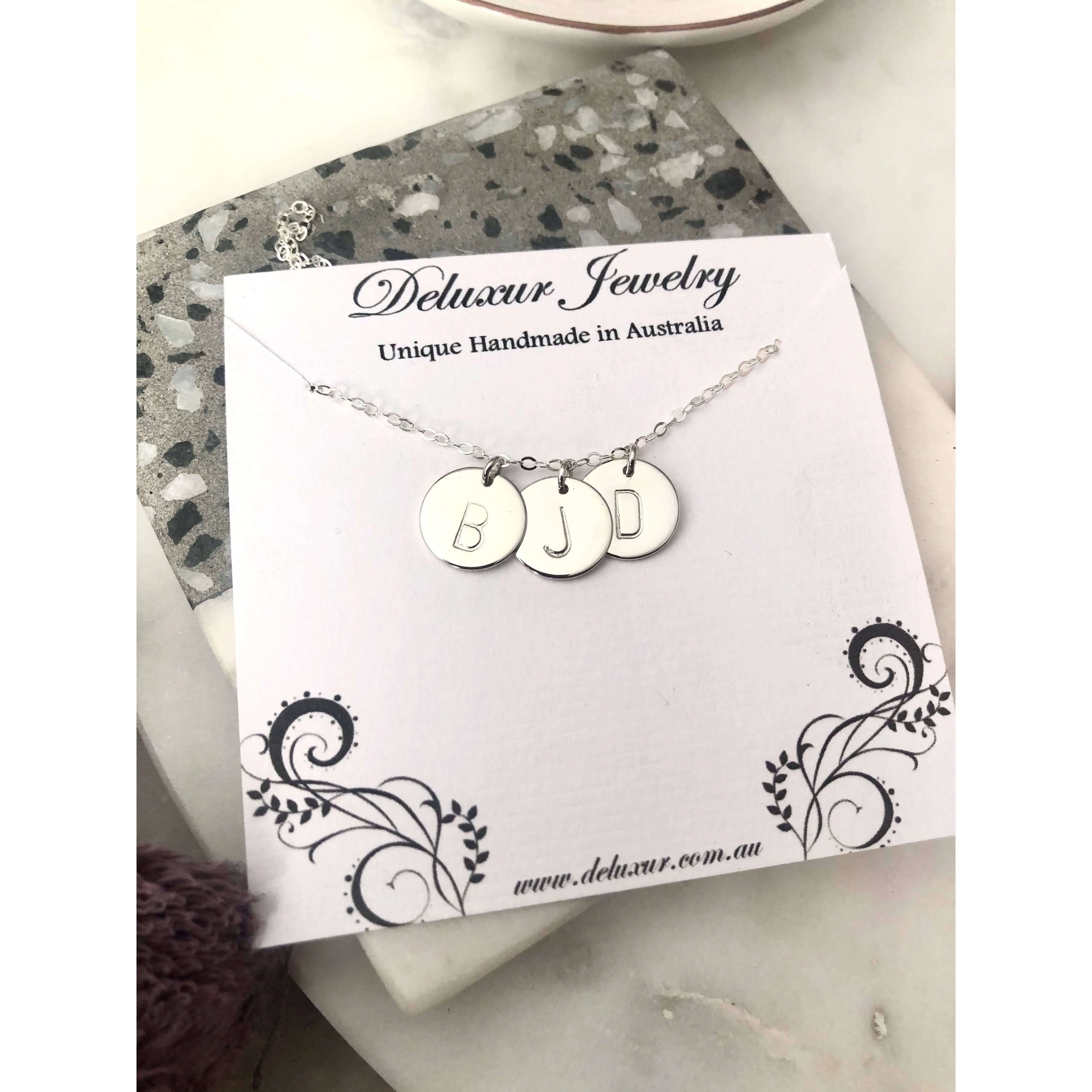 Silver 3 Initial Discs Necklace