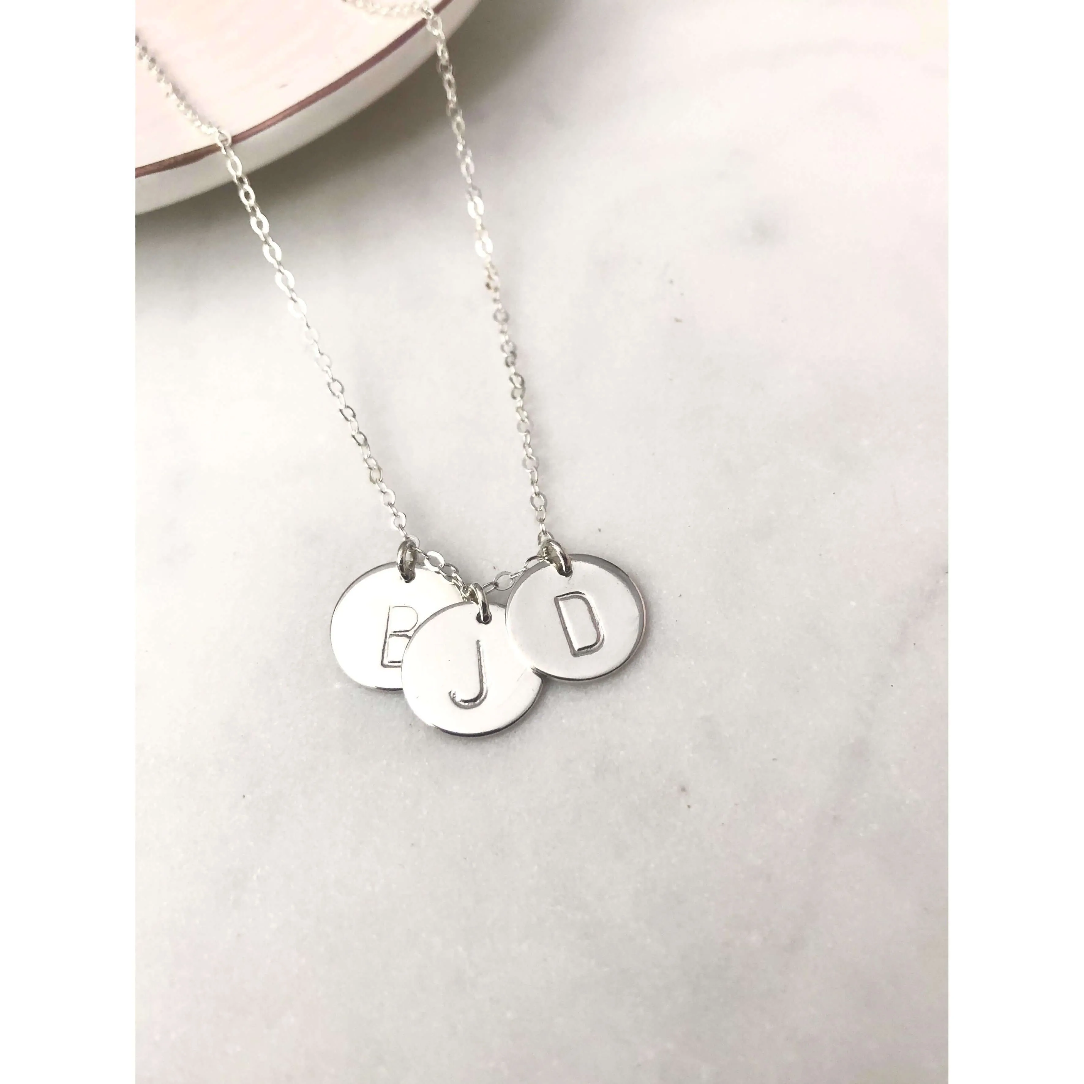 Silver 3 Initial Discs Necklace