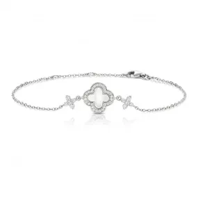 Silver & Co Mother of Pearl Cubic Zirconia Clover Shape Bracelet SBG0041