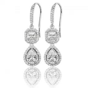 Silver & Co Pear Square Shape Halo Cubic Zirconia Drop Earrings SEG0038CZ