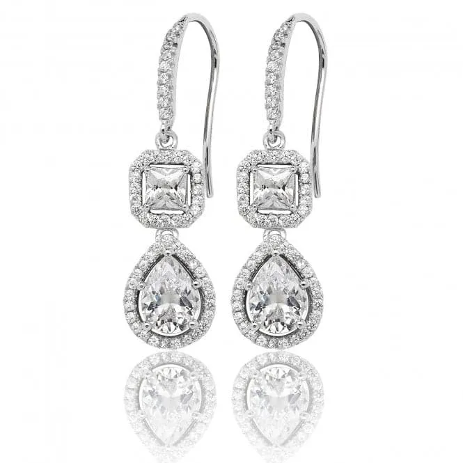 Silver & Co Pear Square Shape Halo Cubic Zirconia Drop Earrings SEG0038CZ