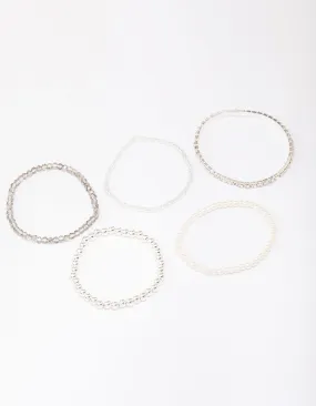 Silver Beaded & Pearl Bracelet 5-Pack