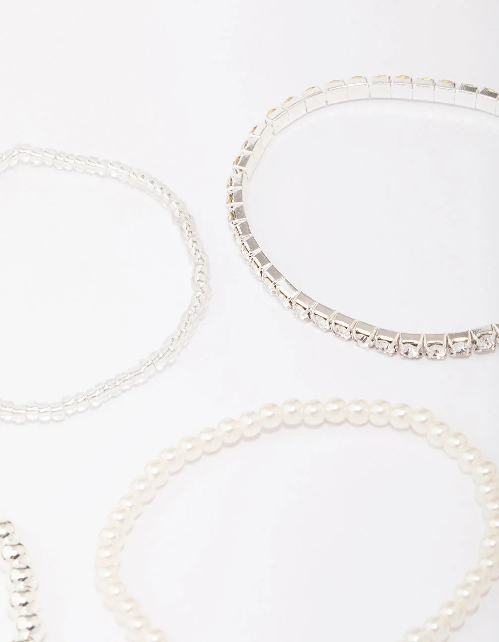 Silver Beaded & Pearl Bracelet 5-Pack