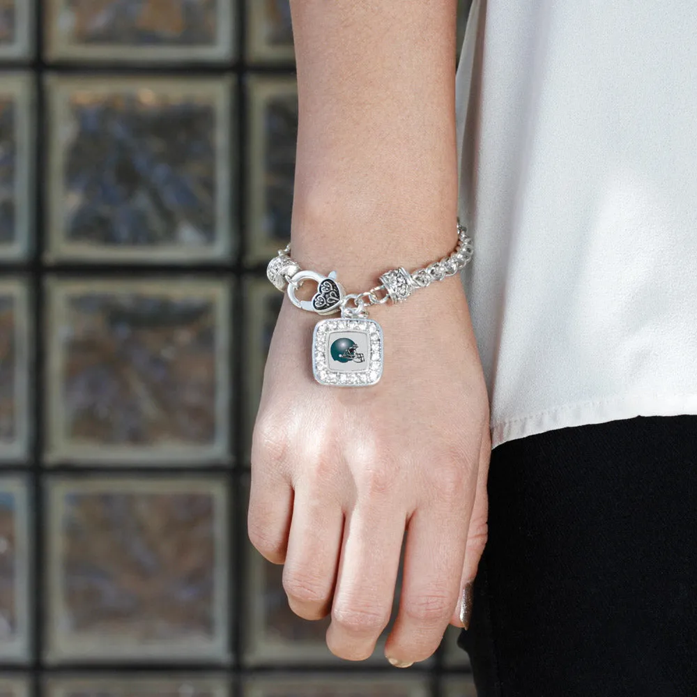 Silver Grey and Turquoise Team Helmet Square Charm Braided Bracelet