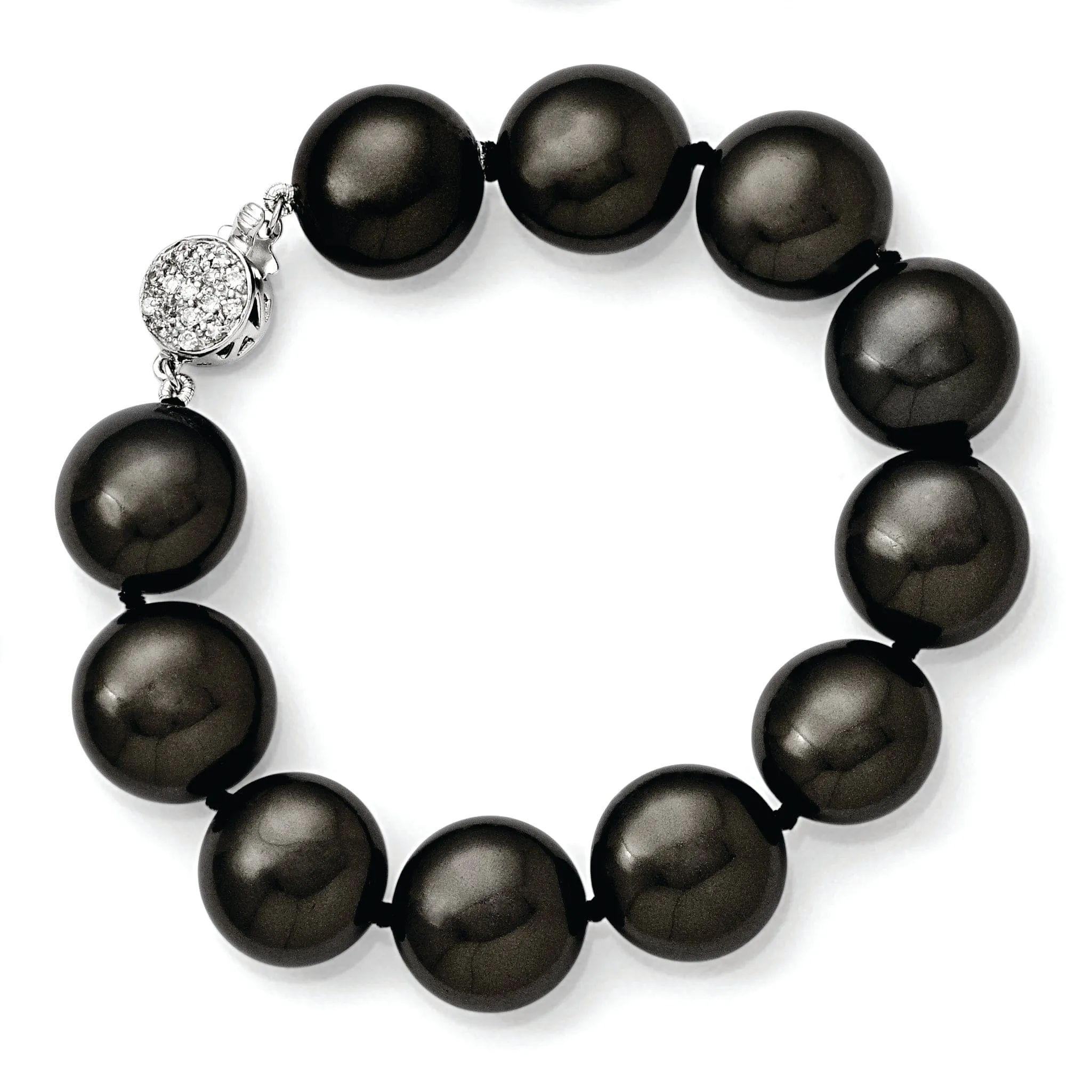 Silver Majestik Coin Black Shell Pearl Bracelet