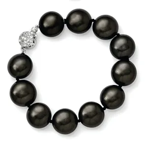 Silver Majestik Coin Black Shell Pearl Bracelet