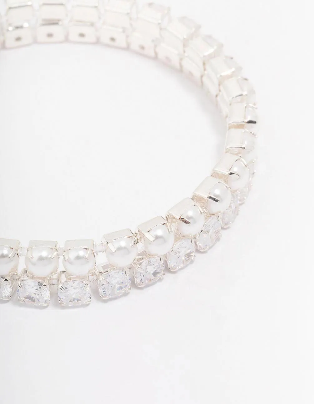 Silver Pearl Cubic Zirconia Bracelet