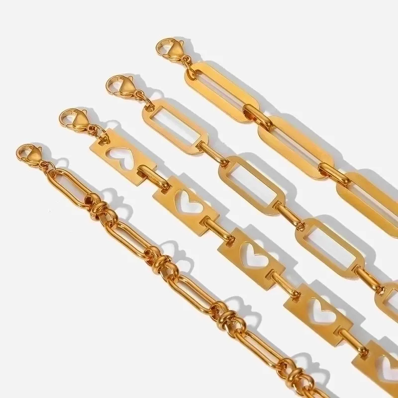 Simple Hollow Chain Cross Buckle 18k Gold-plated Stainless Steel Bracelet
