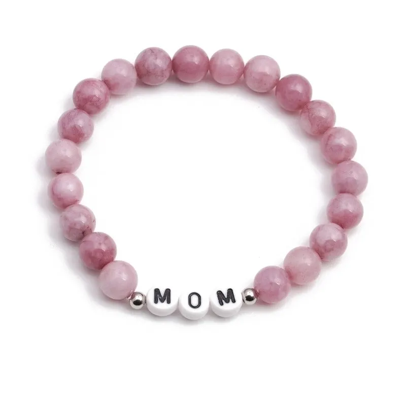 Simple Natural Stone Plus Color Mama Beaded Bracelet Mother's Day Female