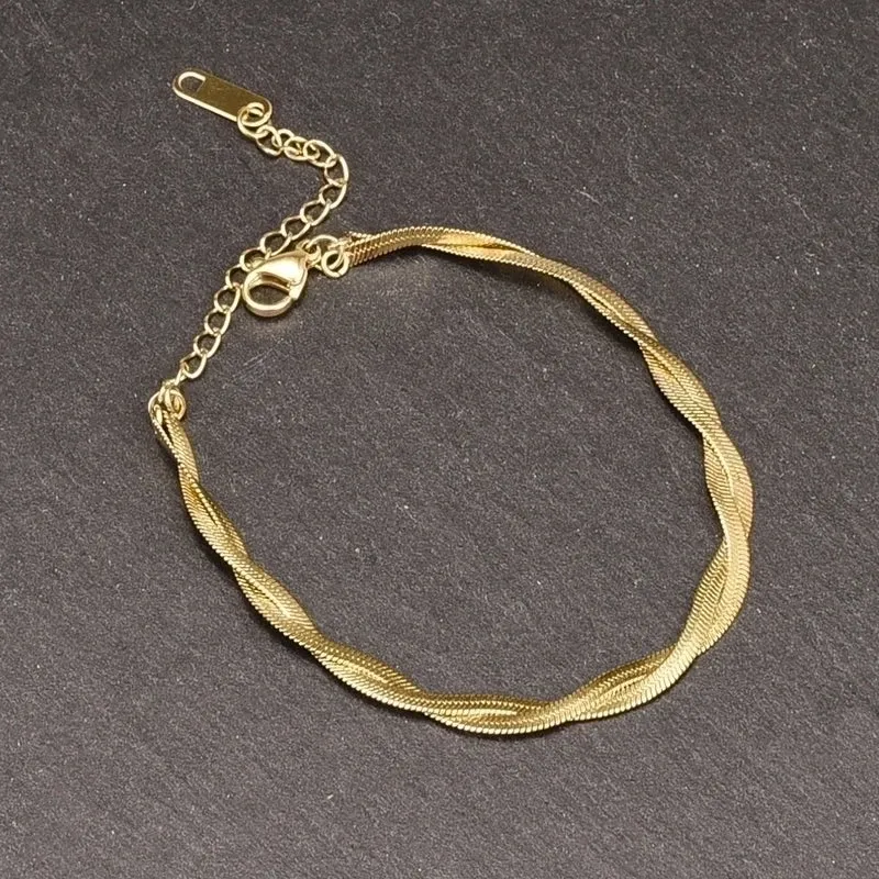 Simple Retro 18k Gold Double Twist Titanium Steel Bracelet Female