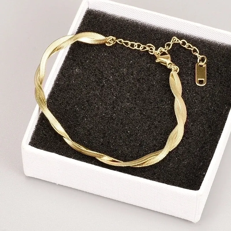 Simple Retro 18k Gold Double Twist Titanium Steel Bracelet Female