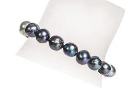 Single Strand Peacock Blue Freshwater Pearl Bracelet 9-10mm