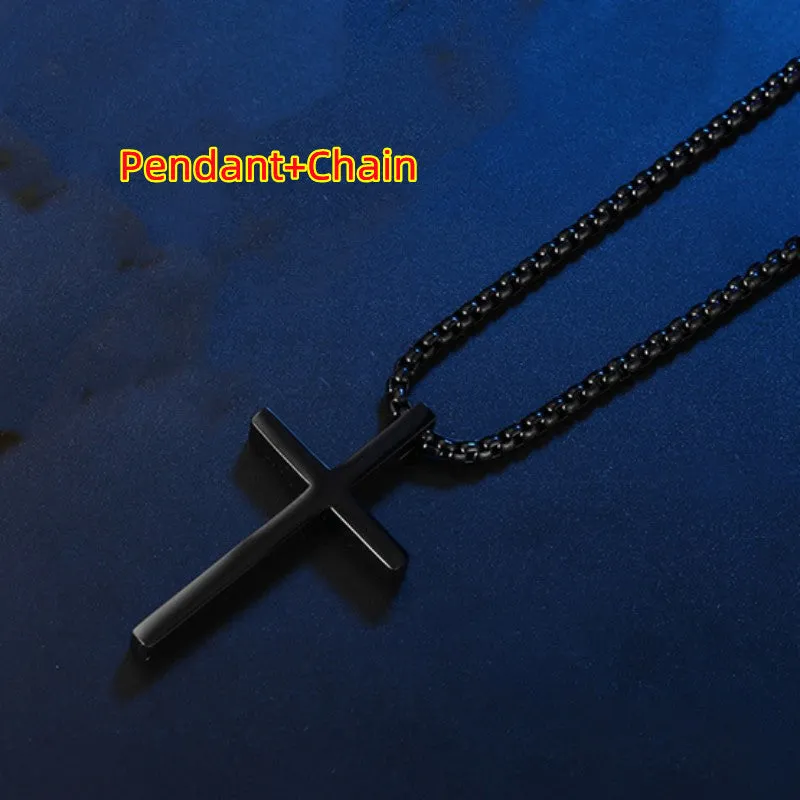 Smooth Simple Titanium Cross Pendant Male And Female Personality Necklace