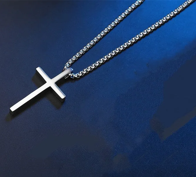 Smooth Simple Titanium Cross Pendant Male And Female Personality Necklace