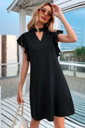 Solid Butterfly Sleeve Choker Neck Dress