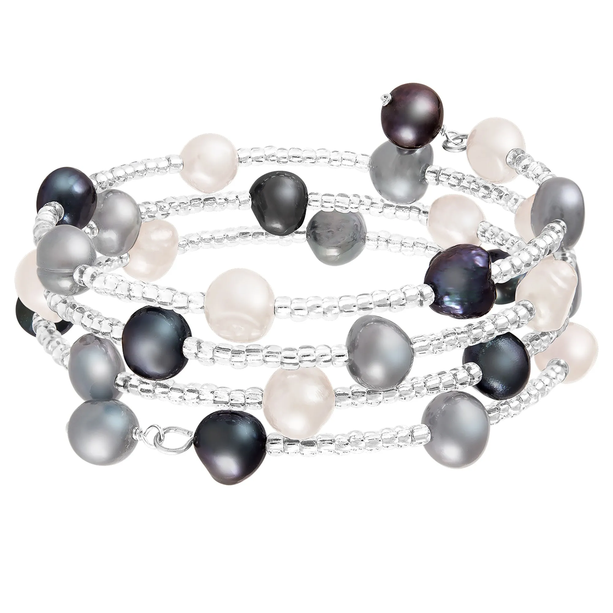 Splendid Pearls Fancy Coil Triple Row Pearl Bracelet