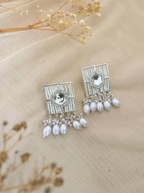 Square Crystal Work With Moti Design Earring