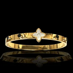 Stainless Steel Gold Filled Pearl Four Leaf Clover Bangle