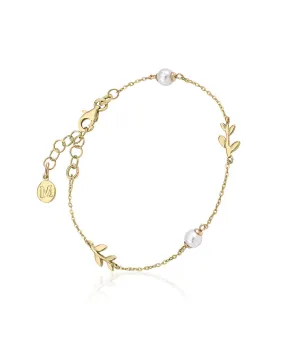 Sterling Silver Gold Plated Bracelet for Women with Organic Pearl, 5mm Round White Pearl, 6.1" Length, Juliette Collection