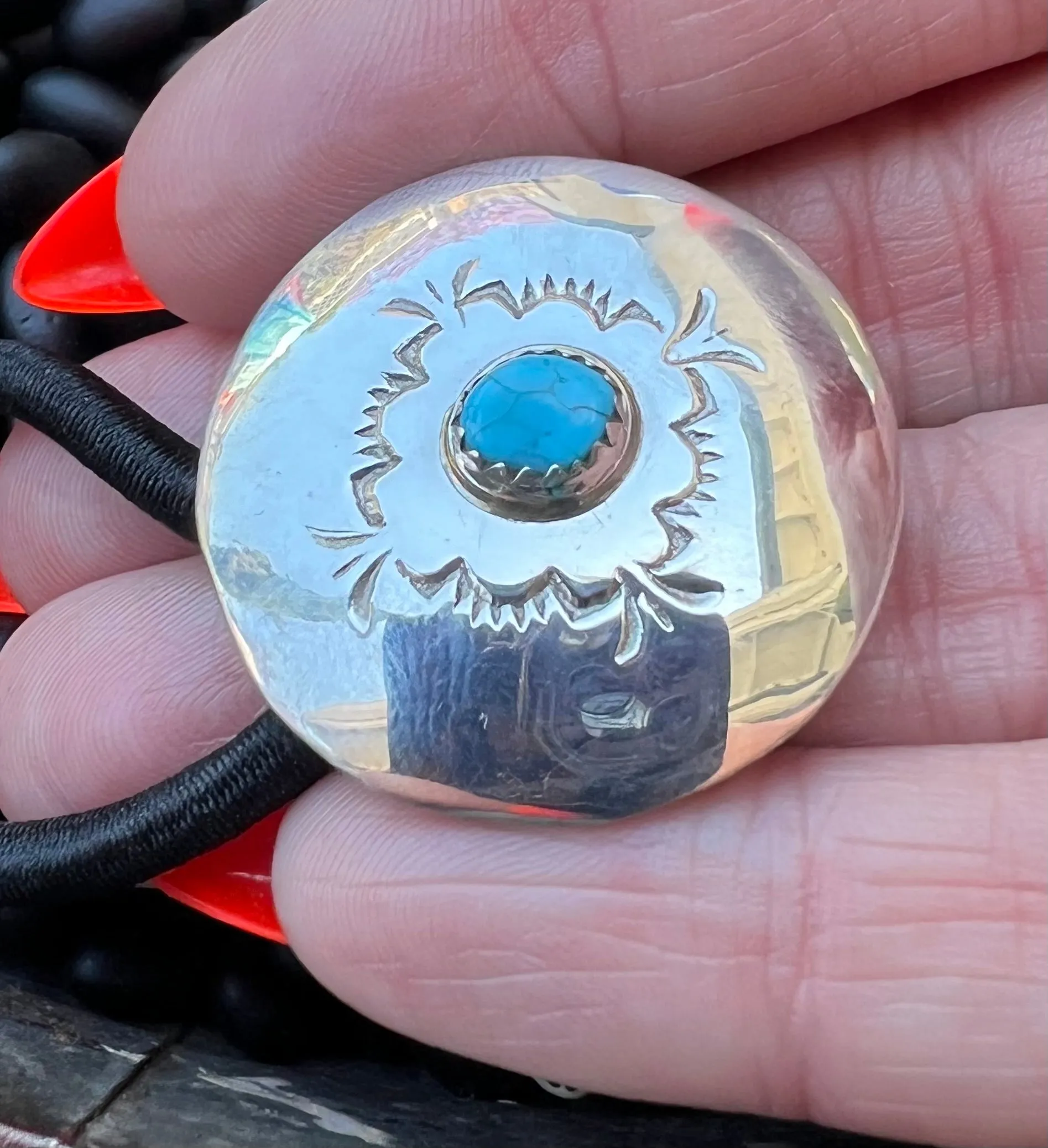 Sterling silver hair tie with turquoise Style F