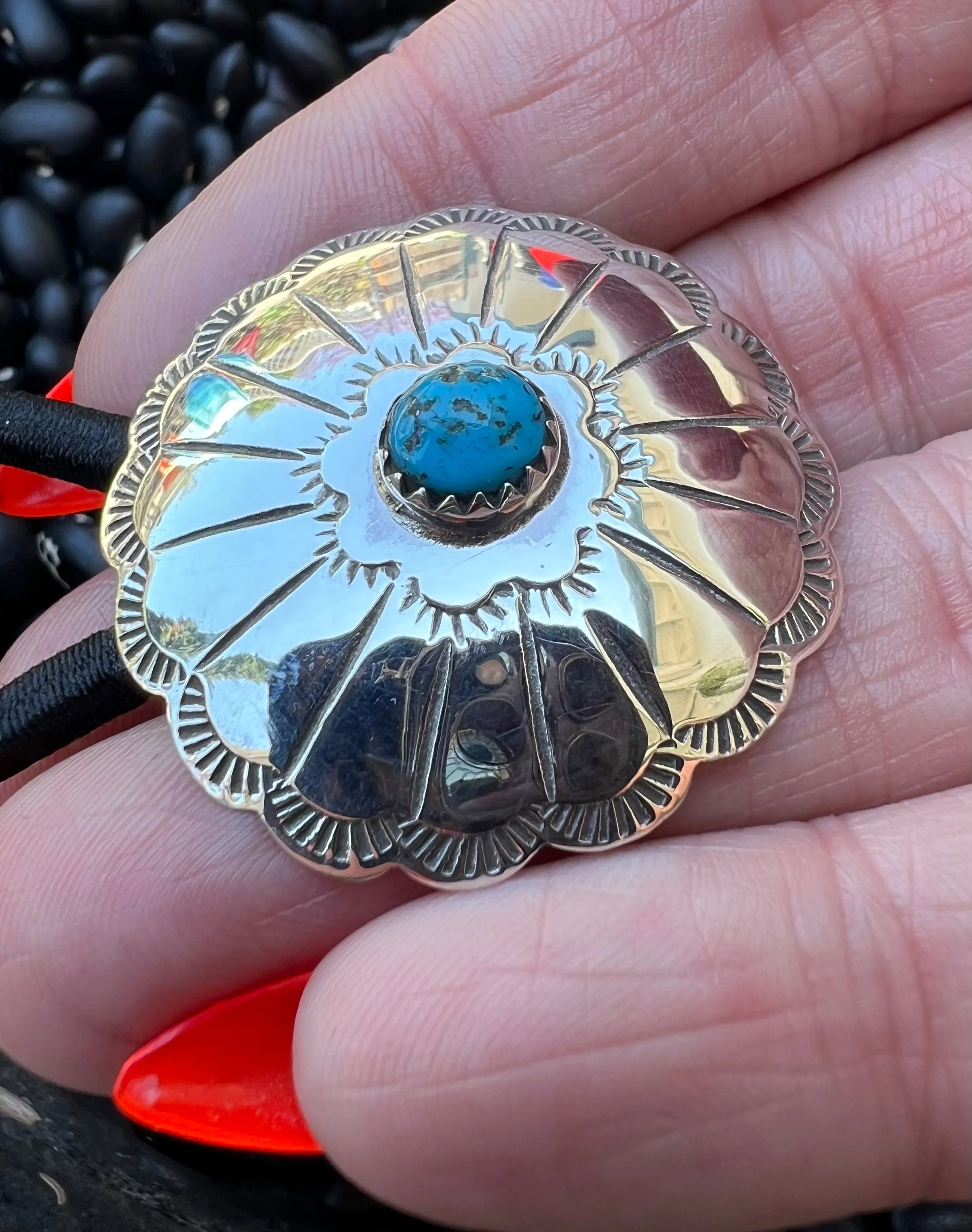 Sterling silver hair tie with turquoise Style F