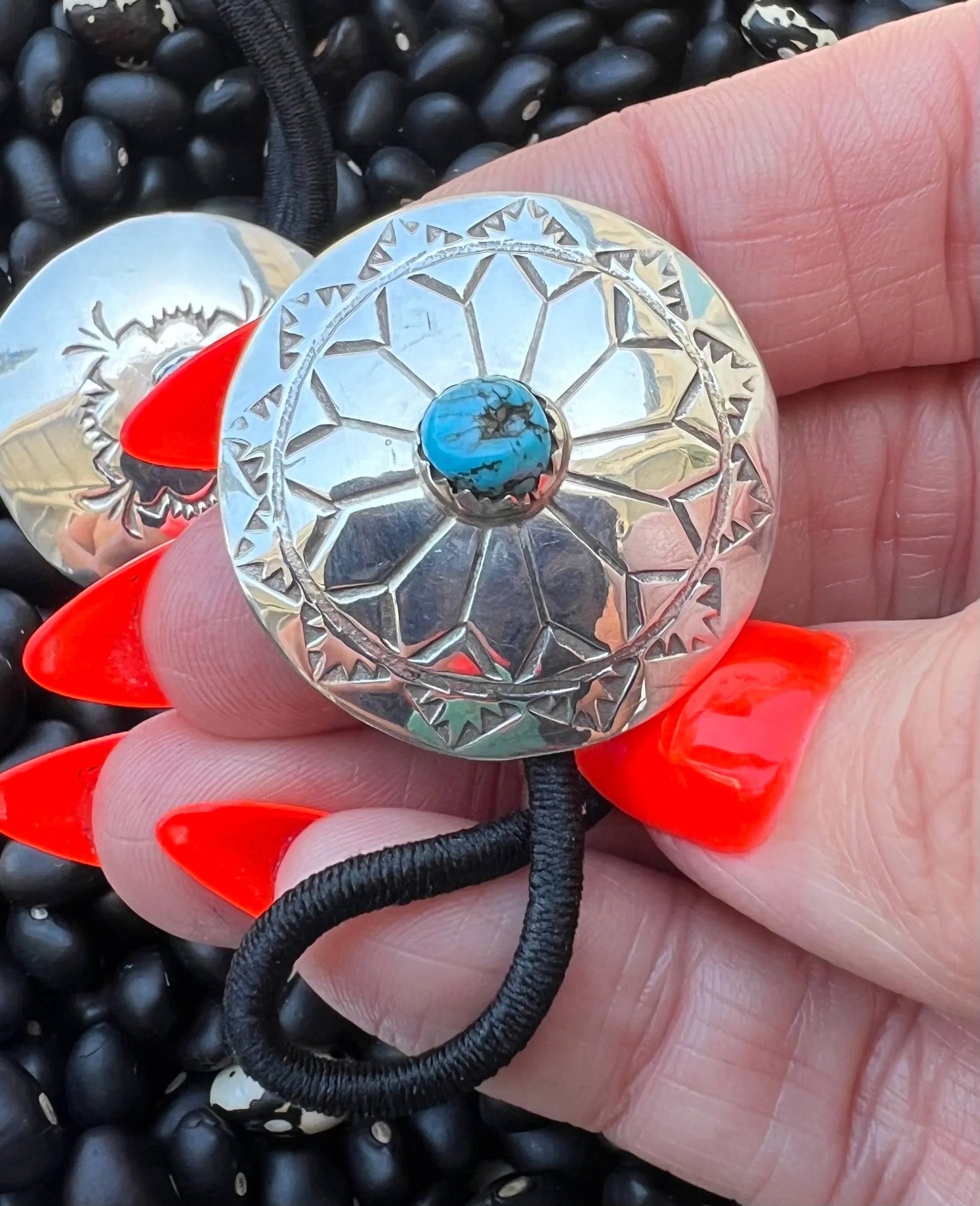 Sterling silver hair tie with turquoise Style F