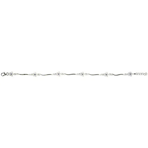 Sterling Silver Hawaiian Plumeria with Purple CZ Wave Bar Links Bracelet