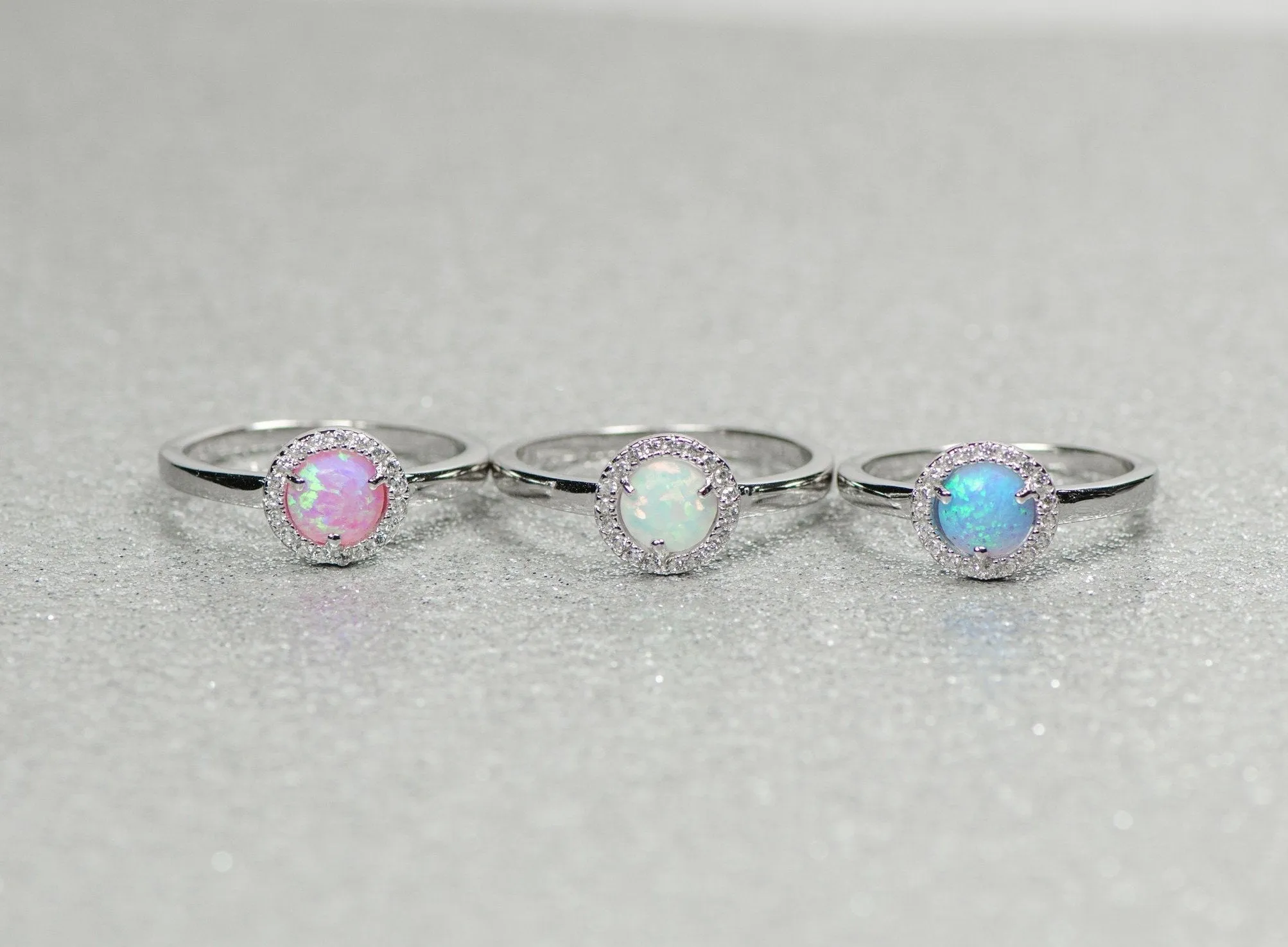 Sterling Silver Light Pink Opal and CZ Halo Ring