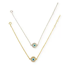Sterling Silver Mother of Pearl Evil Eye Disc Bracelet