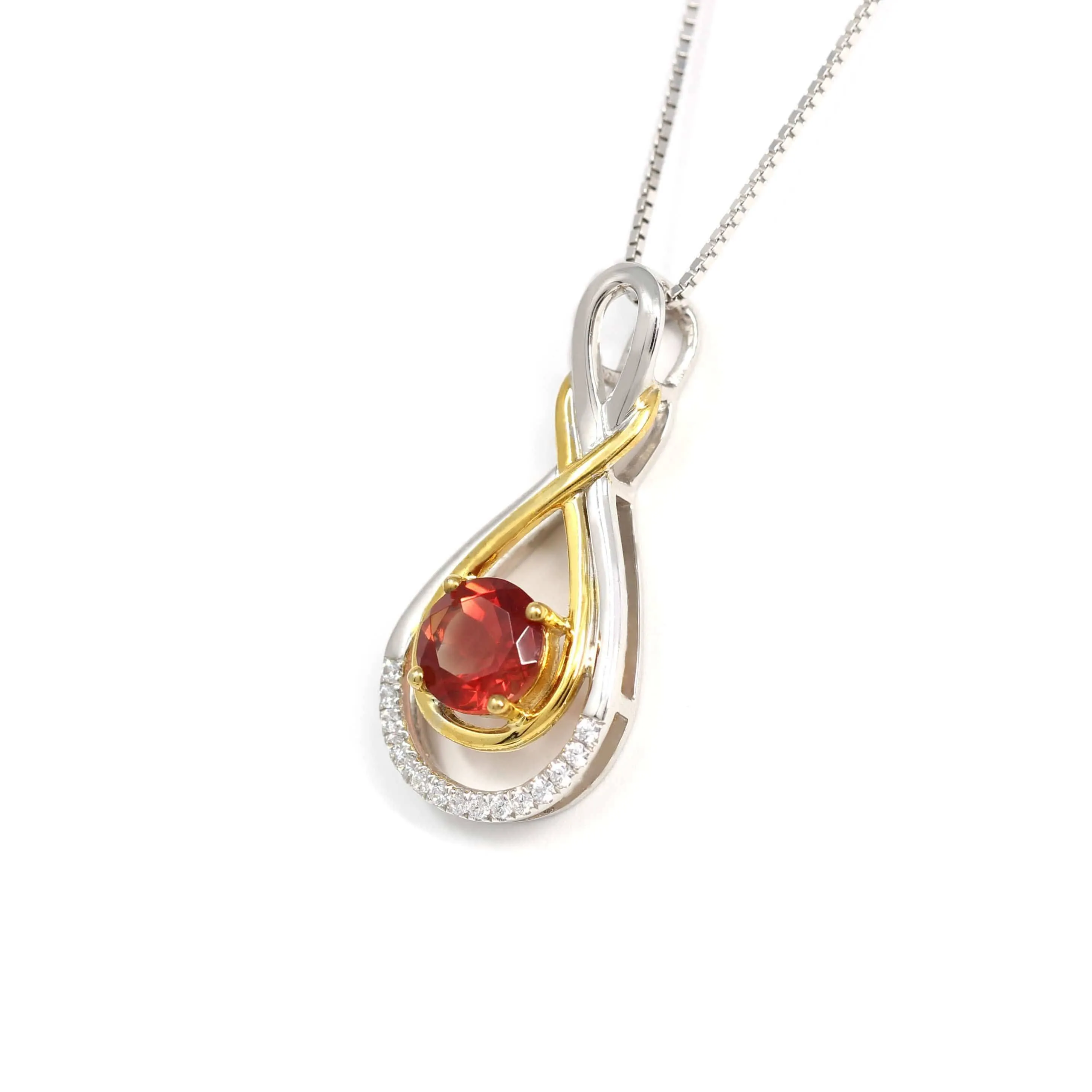 Sterling Silver Natural Ponderosa Sunstone Necklace With White Sapphire(Two Tone )