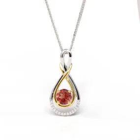 Sterling Silver Natural Ponderosa Sunstone Necklace With White Sapphire(Two Tone )