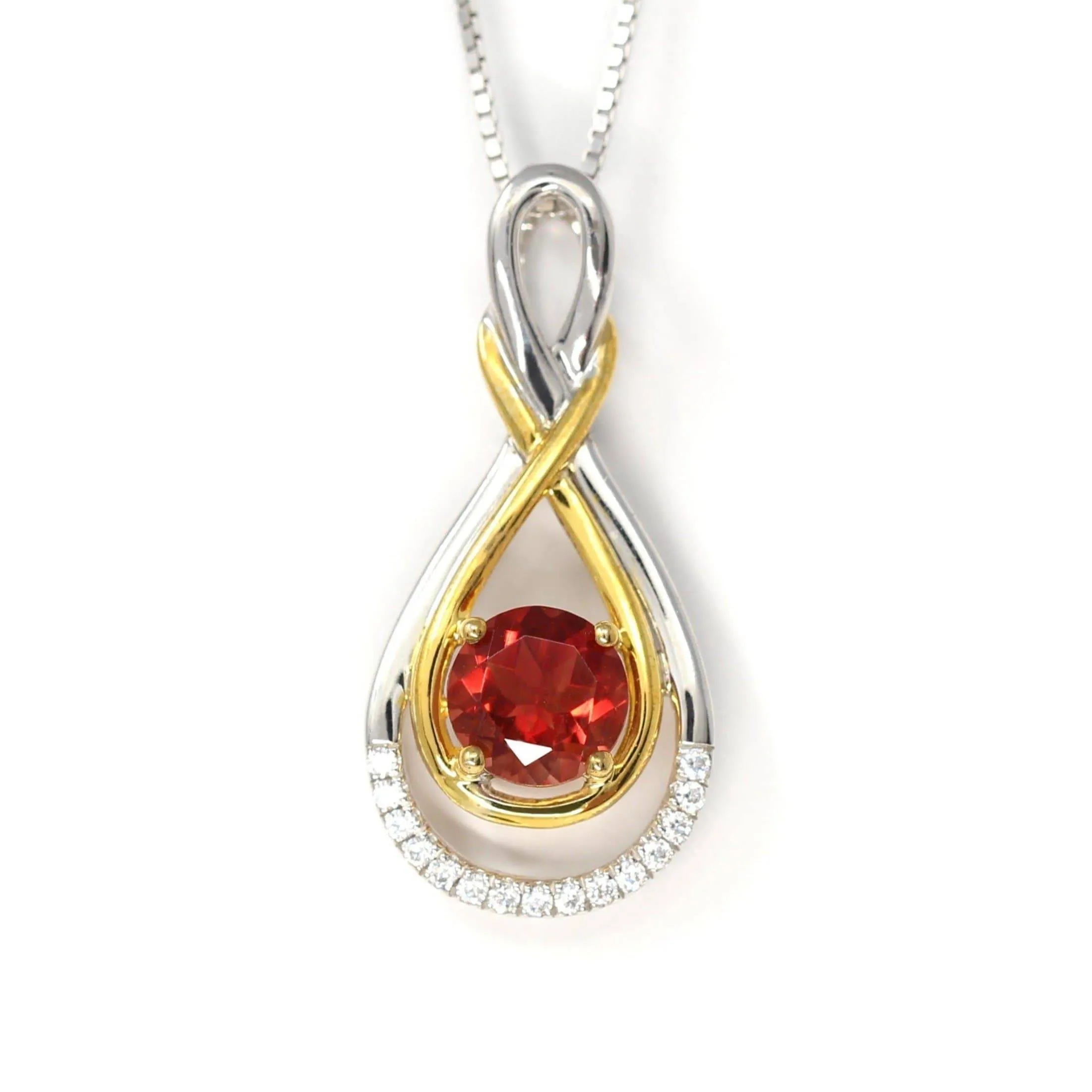Sterling Silver Natural Ponderosa Sunstone Necklace With White Sapphire(Two Tone )