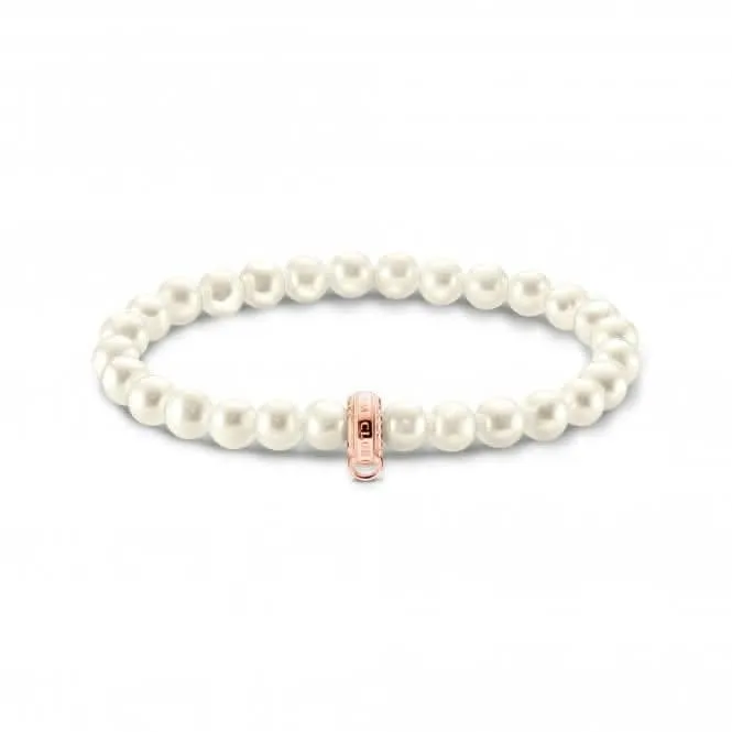 Sterling Silver Rose Gold Plated Pearl White Bracelet X0284-428-14