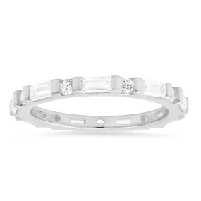 Sterling Silver Round & Baguette-cut CZ Stackable Eternity Band Ring
