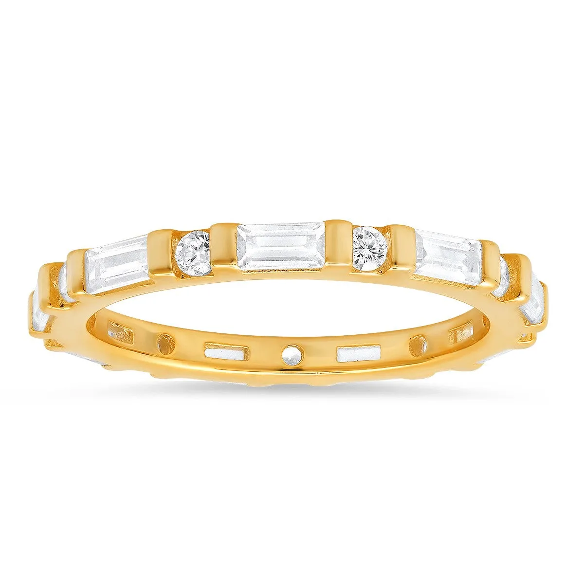 Sterling Silver Round & Baguette-cut CZ Stackable Eternity Band Ring
