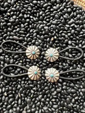 Sterling silver scallop Concho hair tie with turquoise Style B