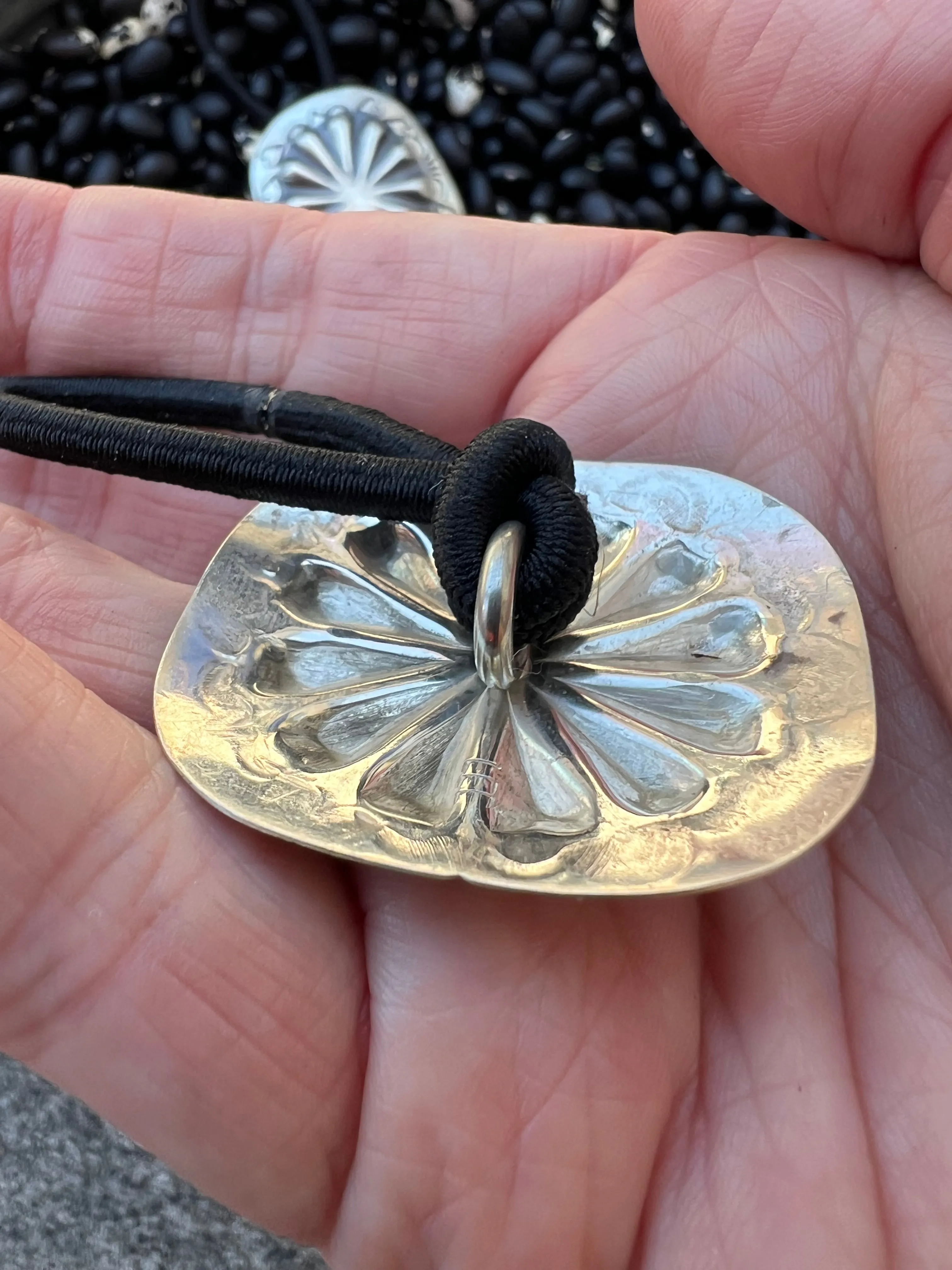 Sterling silver scallop Concho hair tie with turquoise Style C