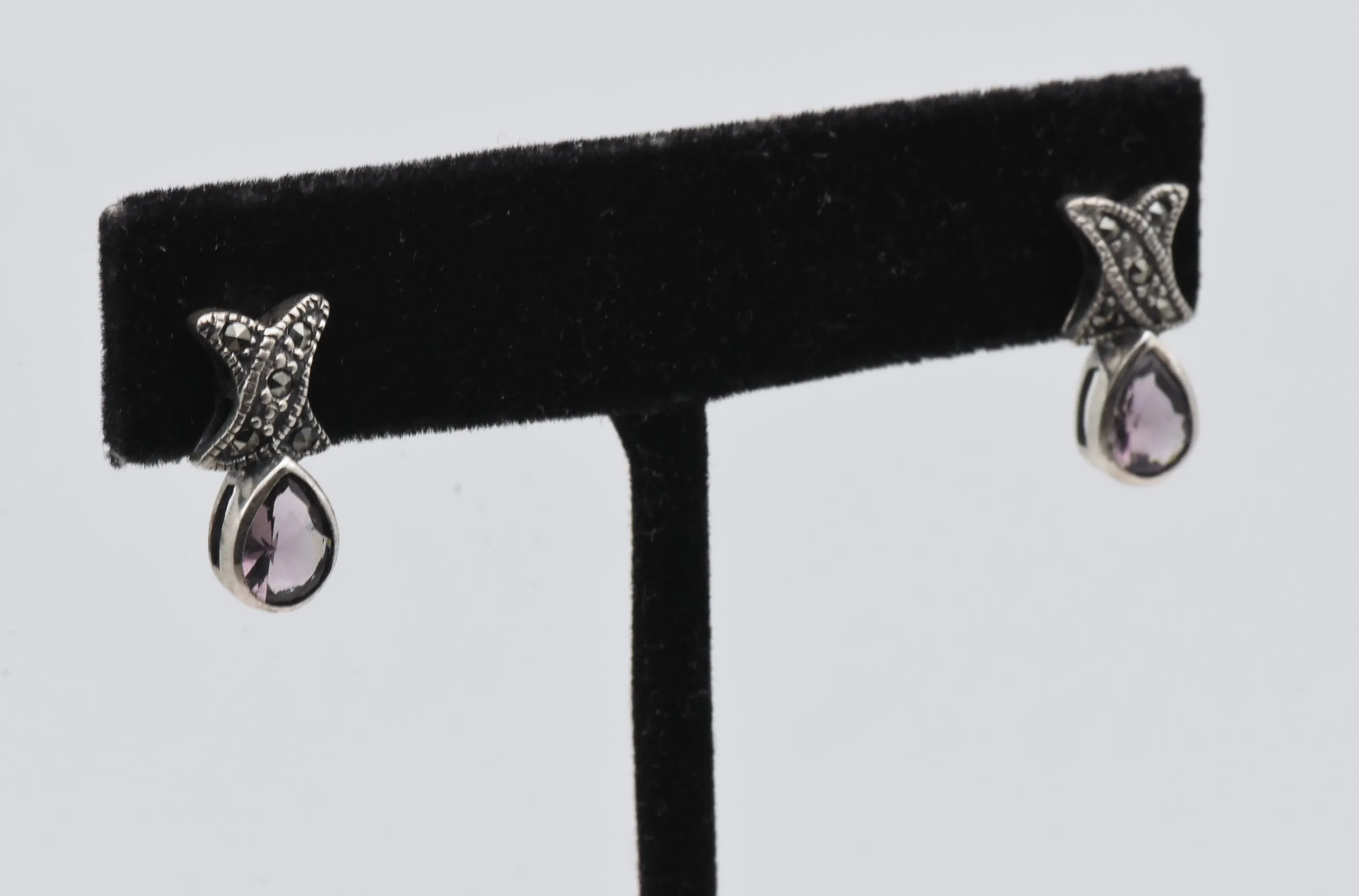 Sterling Silver Scapolite Earrings with Marcasite Stones