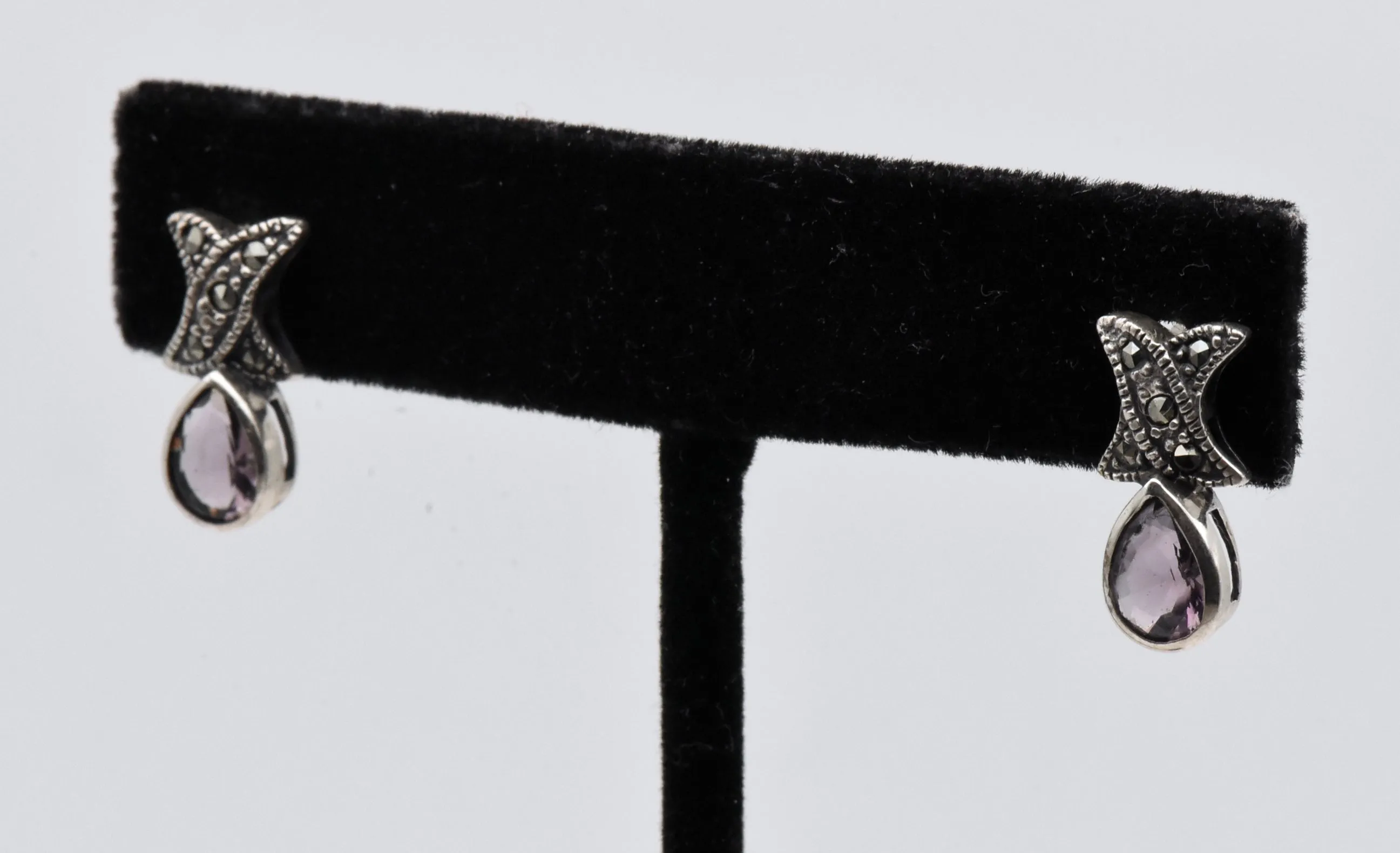 Sterling Silver Scapolite Earrings with Marcasite Stones
