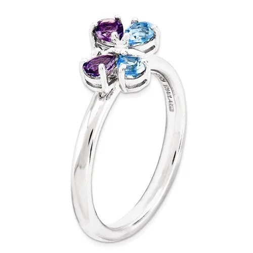 Sterling Silver Stackable Expressions Blue Topaz & Amethyst Butterfly Ring