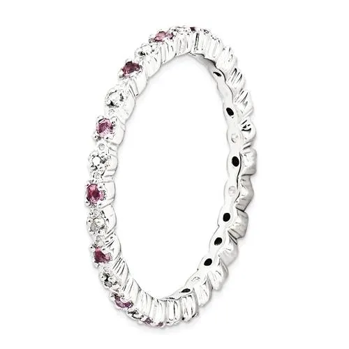 Sterling Silver Stackable Expressions Pink Tourmaline & Diamond Alternating Eternity Ring