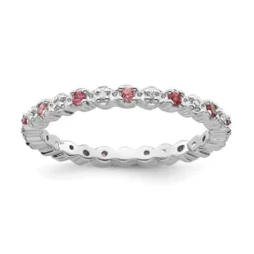 Sterling Silver Stackable Expressions Pink Tourmaline & Diamond Alternating Eternity Ring