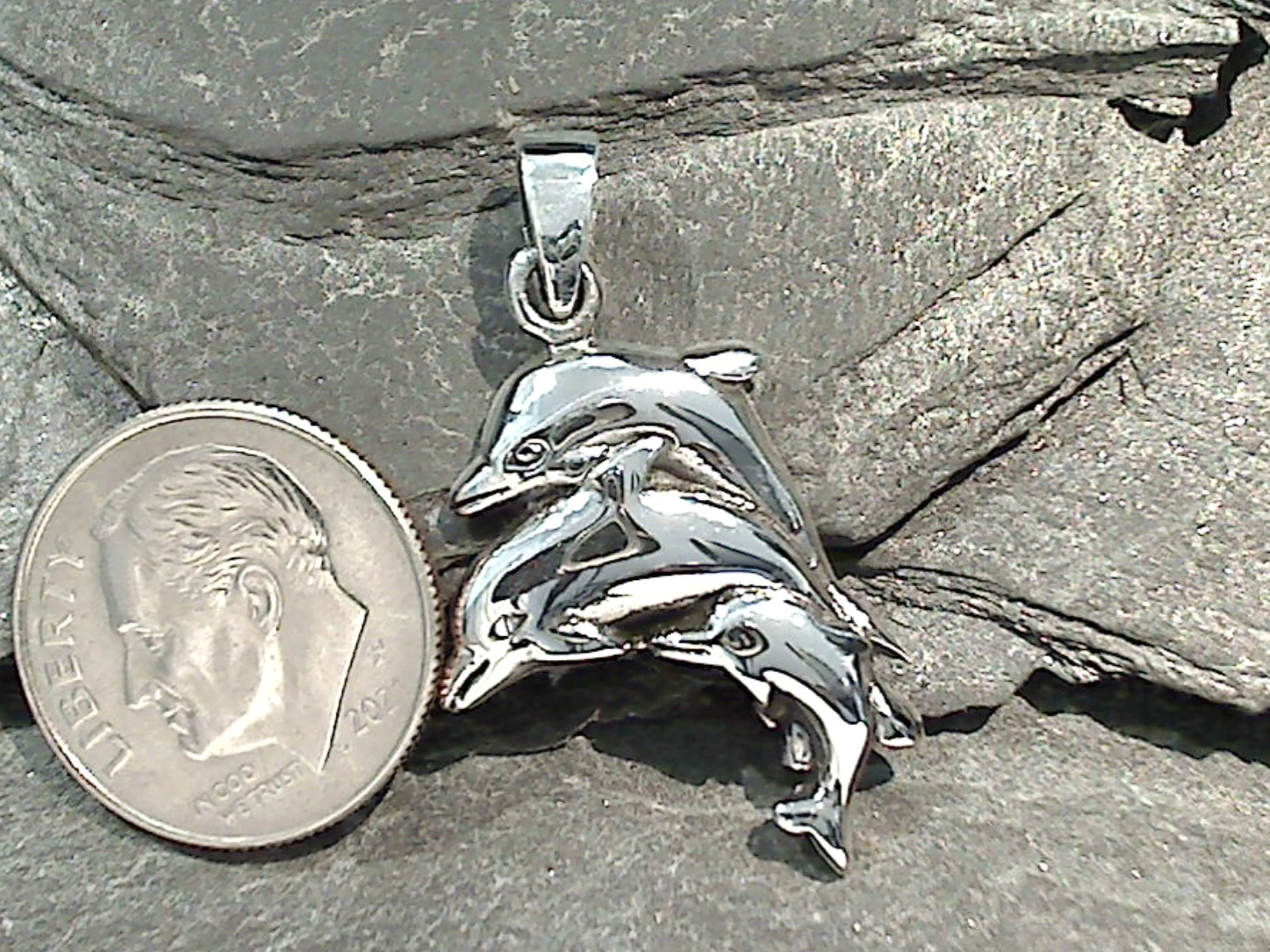 Sterling Silver Three Dolphins Pendant