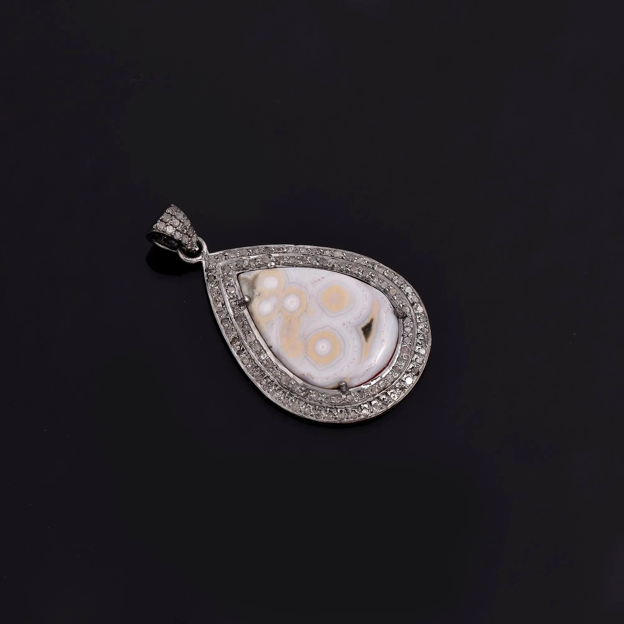 Teardrop White Agate Diamond Halo Pendant