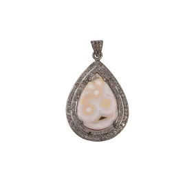 Teardrop White Agate Diamond Halo Pendant