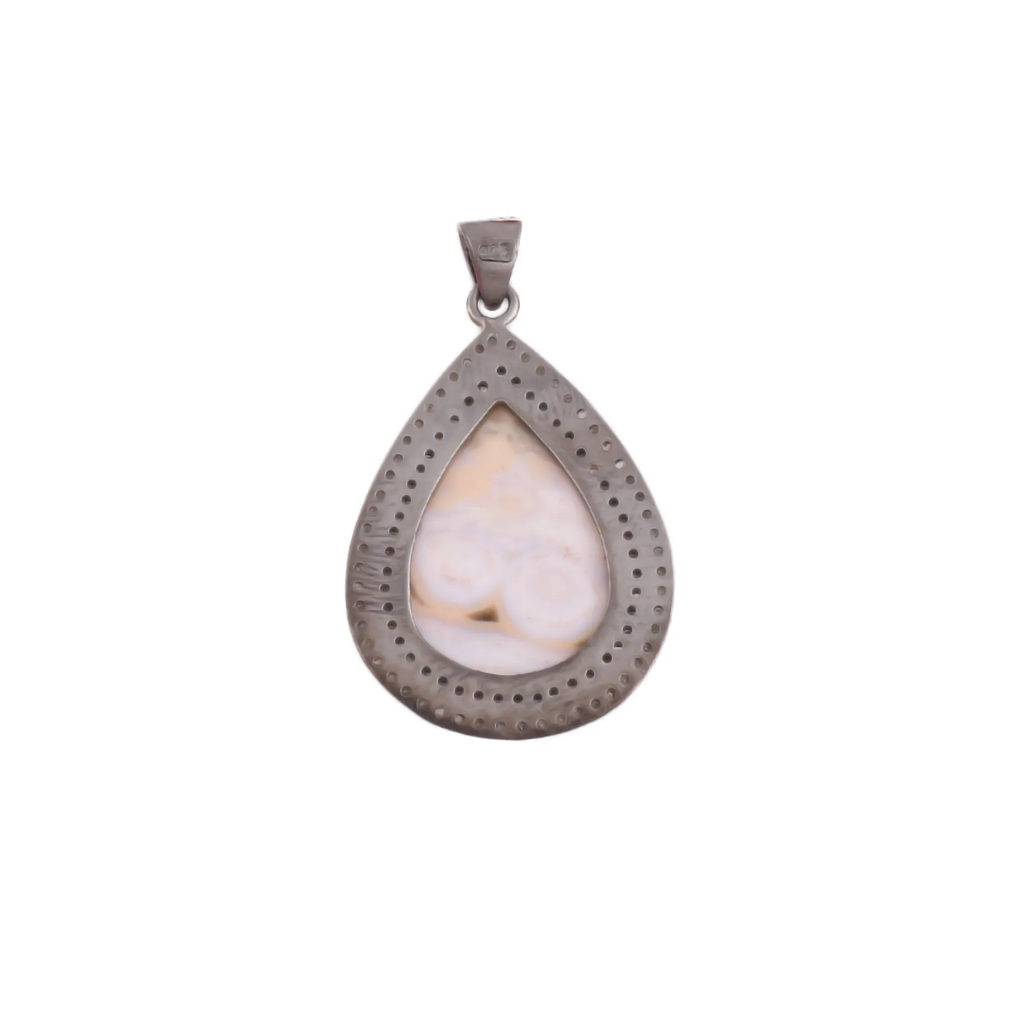 Teardrop White Agate Diamond Halo Pendant
