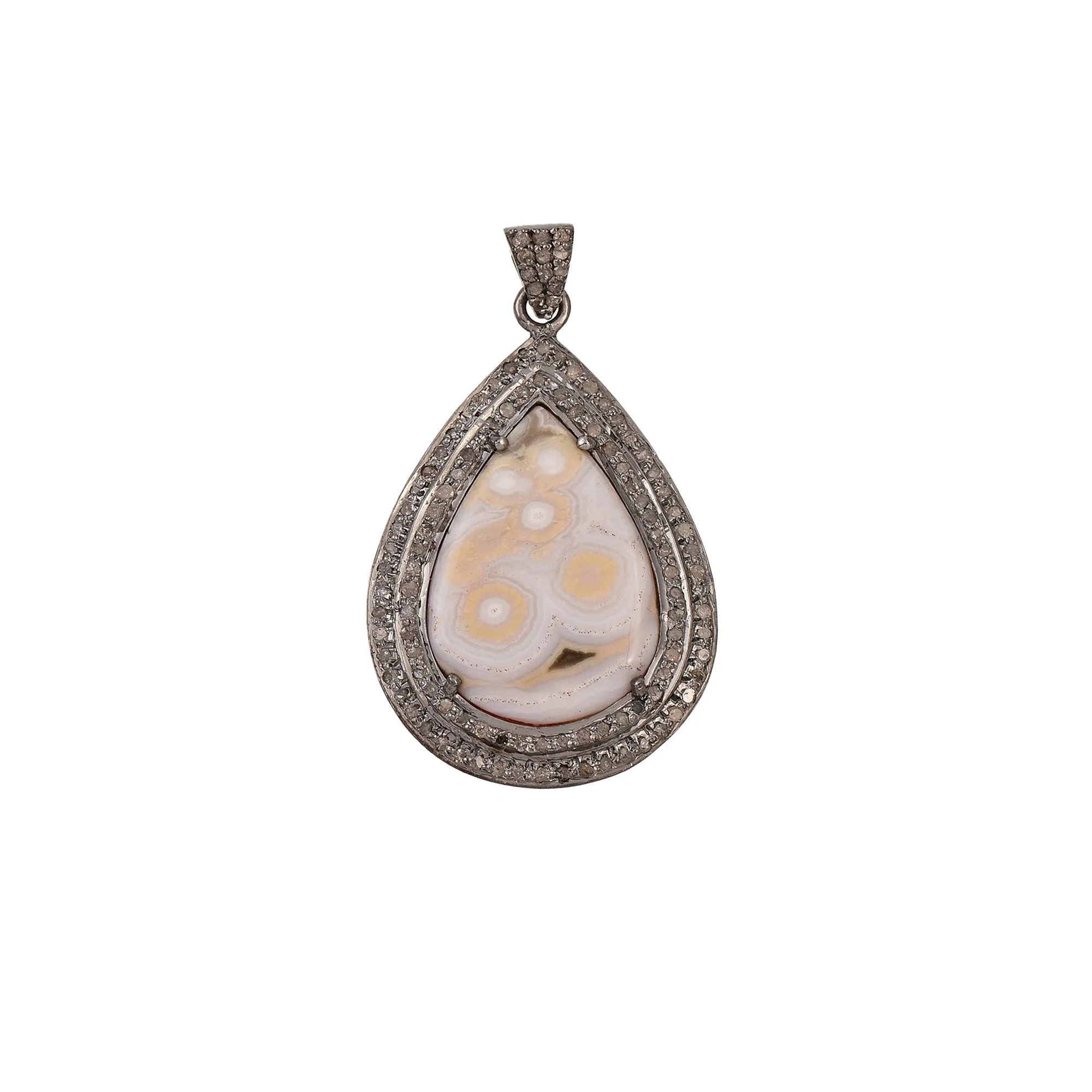 Teardrop White Agate Diamond Halo Pendant