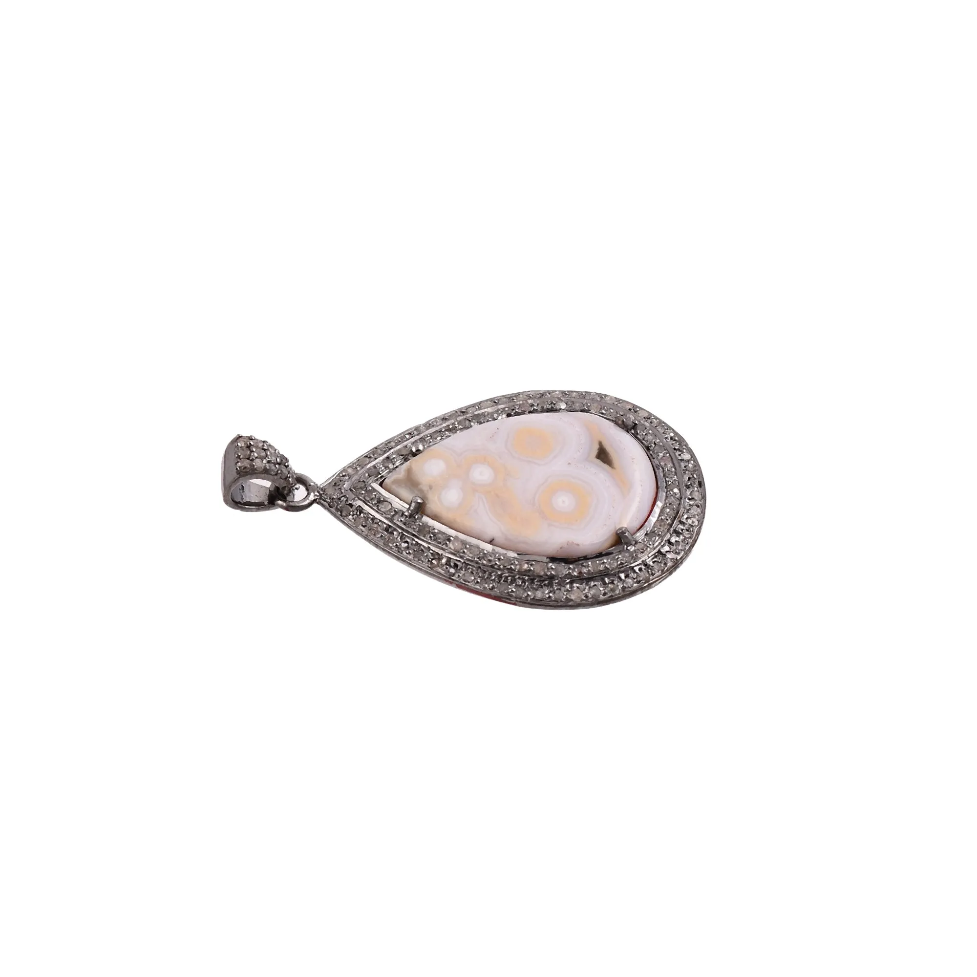 Teardrop White Agate Diamond Halo Pendant