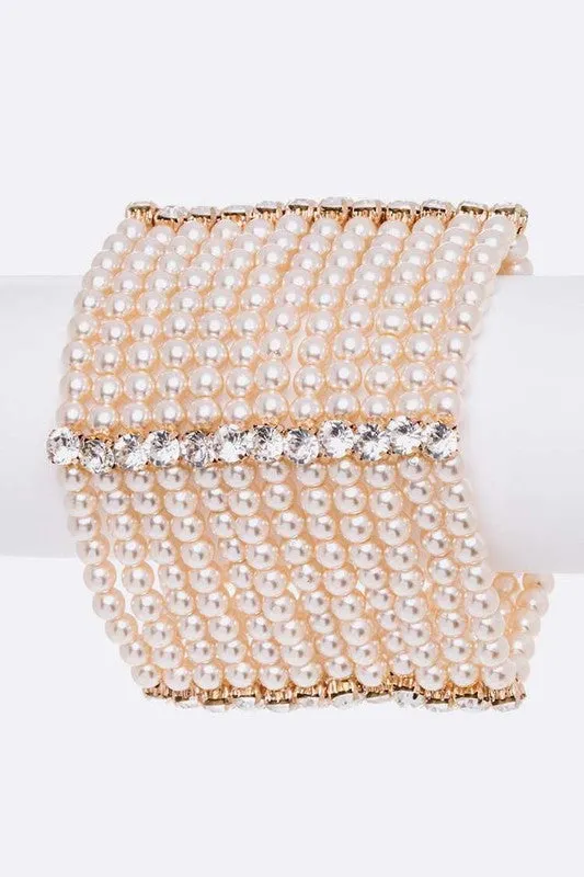 TEEK - Crystal Accent Layered Pearl Statement Bracelet