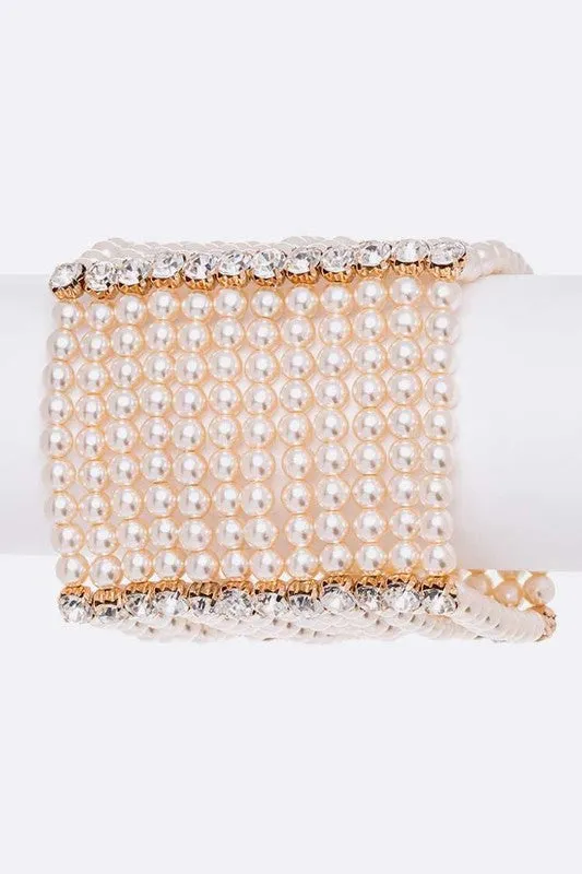 TEEK - Crystal Accent Layered Pearl Statement Bracelet